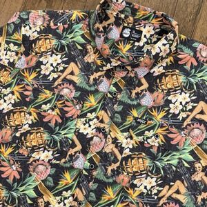 Black Rifle Coffee Company Shirt Men XL Black Airflow Aloha Hula Floral Tropical